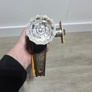 National Brass Company Glass Knob Plates Latch Set 2" MCM Art Deco